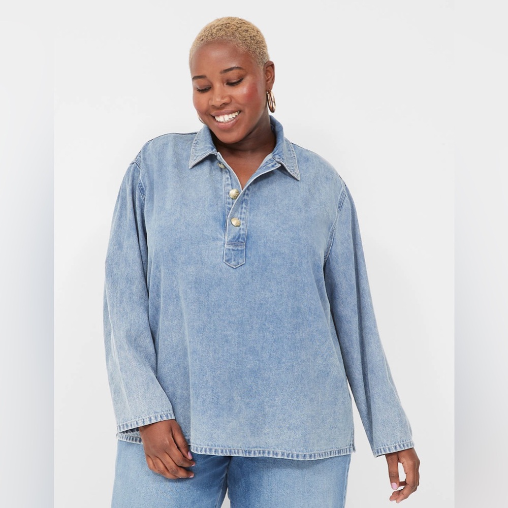 NWT Lane Bryant Relaxed Collared Denim Popover Shirt
